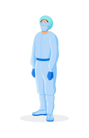 Woman in protective medical suit, in mask, goggles.のイラスト素材
