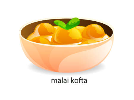 Traditional indian dish malai kofta indian paneer meatballs. India dishes menu restaurant breakfast and dinner cartoon vector illustrationのイラスト素材