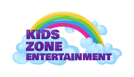 Kids zone entertainment childish banner label sticker badge logo. Cartoon colorful logo for children's playroom decoration, fun play, kids zone vector illustrationのイラスト素材