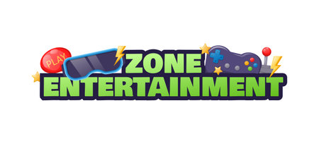 Kids zone entertainment childish banner label sticker badge logo. Cartoon colorful logo for children's playroom decoration, fun play, kids zone vector illustrationのイラスト素材
