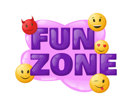 Kids zone entertainment childish banner label sticker badge logo. Cartoon colorful logo for children's playroom decoration, fun play, fun zone vector illustrationのイラスト素材