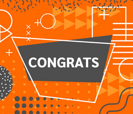 Congrats banner sticker memphis graphic graphic, congratulations Banner with shape minimal graphic geometric elements lines. Geometric shapes in memphis, template for win, birthday party, sale vectorのイラスト素材