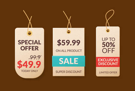 Advertising wobbler labels. Wobblers for sale with hot price and special offer. Discount price tags for promotion vectorのイラスト素材