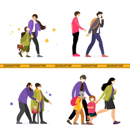 Coronavirus in China. Wuhan coronavirus 2019-nCoV. stop virus. Group people wearing protective face masks, protection against chinese virus. Virus protection using medical mask vectorのイラスト素材