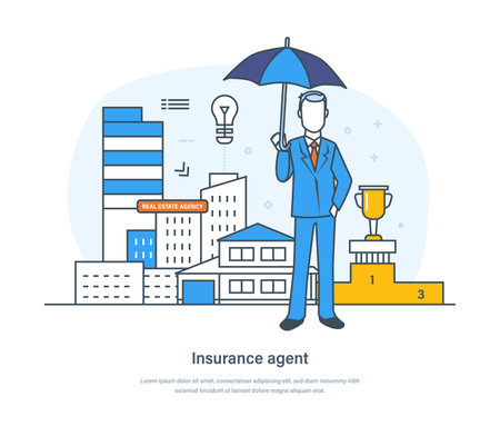 Insurance agent, safety or assurance service, insurance guarantees. Protection of property, life, car and savings from damage, medical service, healthcare thin line design of vector doodlesのイラスト素材