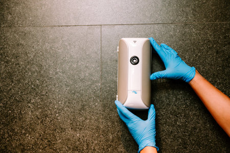Jakarta, 14 November 2023. An automatic air freshener device that will be installed in mall toilets