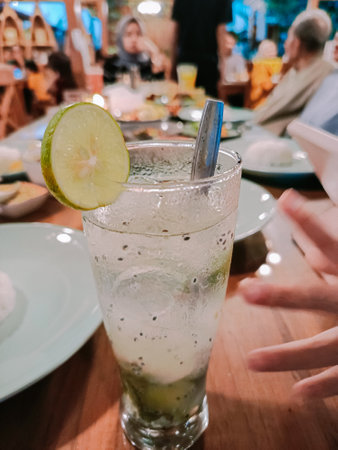 aloe vera juice with fresh lime wedgesの写真素材
