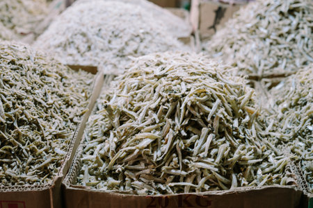 raw anchovies ready to be sold in traditional marketsの写真素材