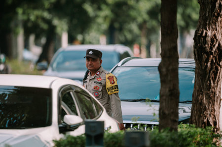 Jakarta, August 17 2024. traffic congestion on a major Jakarta road, capturing the busy urban...