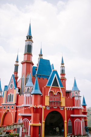 Lembang, September 2 2024. A grand castle resembling Disneyland, with towering spires and intricate details, creating a magical and majestic atmosphereの写真素材