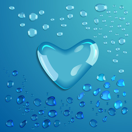 Waterdrop on blue background. Heart. Valentine. Vector illustrationのイラスト素材