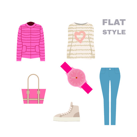 Flat Style. Womans Look. Fashion wear. Vector illustrationのイラスト素材