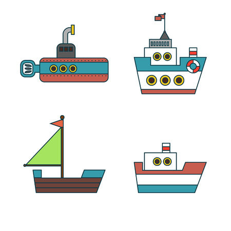 Abstract Ships Thin Line Icons Set. Vector illustrationのイラスト素材