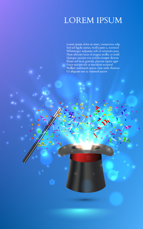 Magician Top hat with fireworks from confetti. vectorのイラスト素材