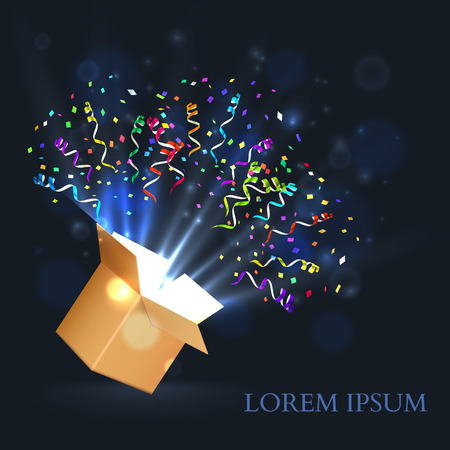 Open Box With fireworks from confetti. Vector illustrationのイラスト素材