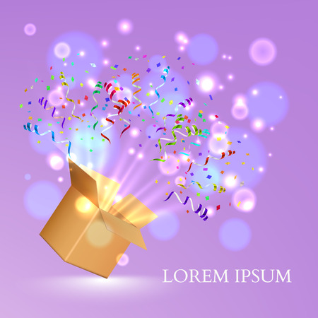 Open Box With fireworks from confetti. Vector illustrationのイラスト素材