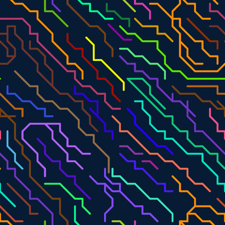 Abstract Colorful Micro Chip Lines Seamless Pattern. Vector illustrationのイラスト素材
