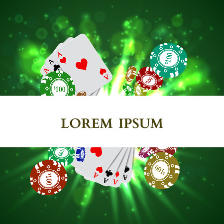 Casino Roulette Playing Cards witn Falling Chips. Vector illustrationのイラスト素材