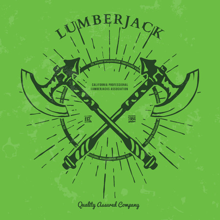 Crossed Axes Lumberjack Graphic Tee. Vector T-print Illustrationのイラスト素材