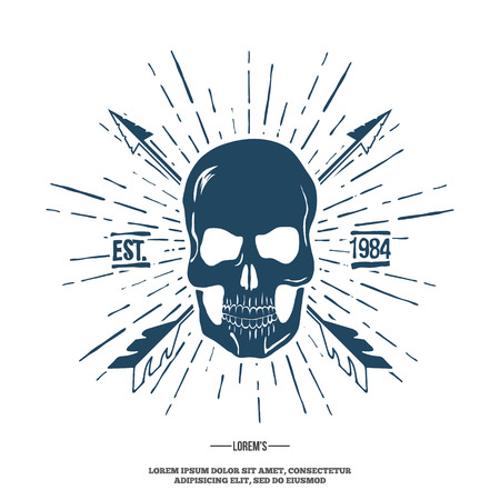 Skull with Crossed Arrows isolated on white. Vector illustrationのイラスト素材