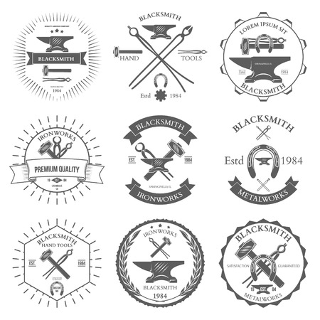 Set of vintage blacksmith labels and design elements vector illustrationのイラスト素材