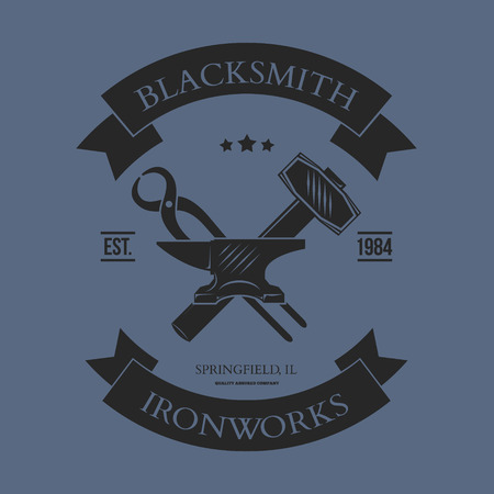 Set of vintage blacksmith labels and design elements vector illustrationのイラスト素材