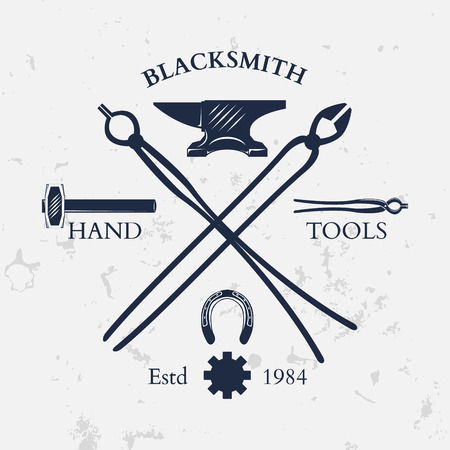 Set of vintage blacksmith labels and design elements vector illustrationのイラスト素材