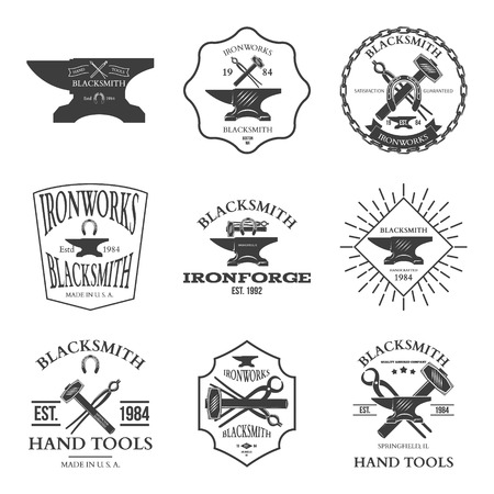 Set of vintage blacksmith labels and design elements vector illustrationのイラスト素材