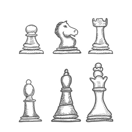 Hand Drawn engrave Chess Figures Vector illustrationのイラスト素材