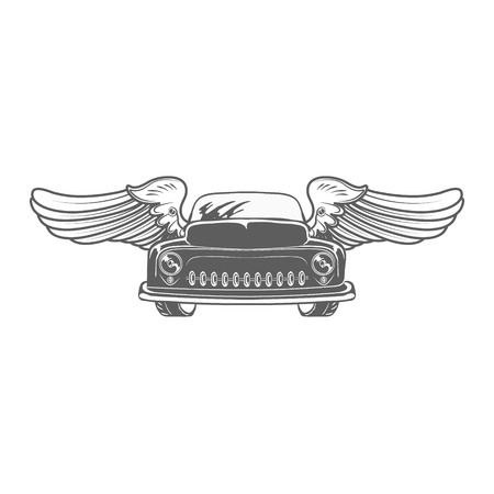 Retro car with wings isolated on white background vector illustrationのイラスト素材