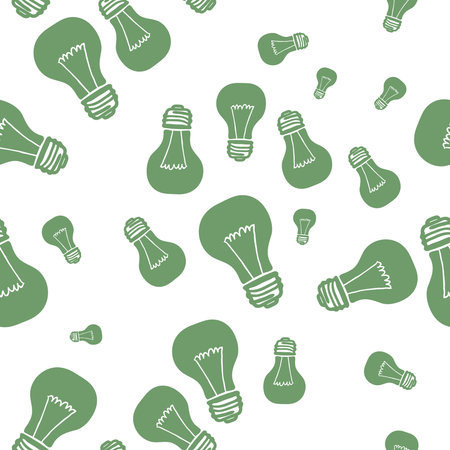 Hand Drawn Light Bulb Seamless Pattern. Vector illustrationのイラスト素材