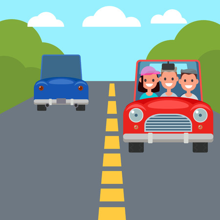 Flat Design Car Driving Characters. Car sharing Vector illustrationのイラスト素材