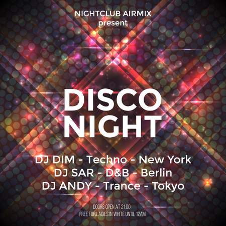 Dance party poster vector background template with particles, highlight and modern geometric shapes in pink and blue colors. Music event flyer or banner abstract. Vector illustrationのイラスト素材