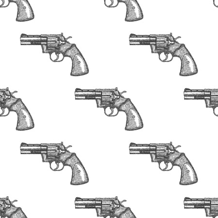 Hand Drawn Vintage Revolver Gun. Seamless Pattern Background Vector illustrationの写真素材