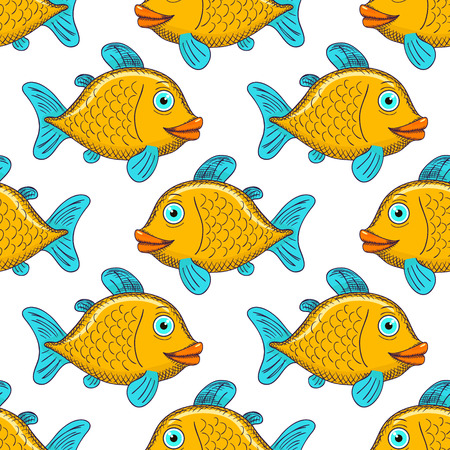 Hand drawn cartoon fish pattern.のイラスト素材