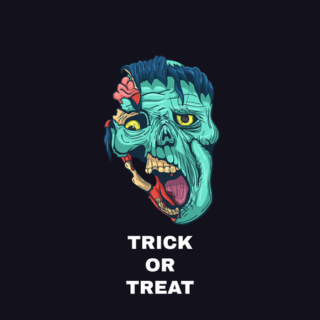 Hand Drawn Zombie Face with Brain. Vector illustrationのイラスト素材