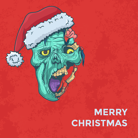 Hand Drawn Zombie Face with Santa Hat. Vector illustrationのイラスト素材