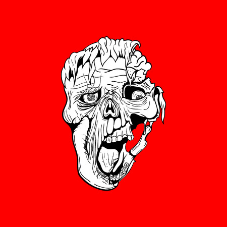 Hand Drawn Zombie Face with Brain. Vector illustrationのイラスト素材