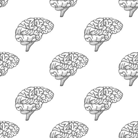 Engraving brain illustration, Hand Drawn Anatomical seamless pattern.のイラスト素材