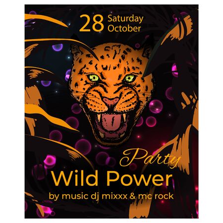 Wild Power Party slogan Poster with Amur Leopard face. Vectorのイラスト素材