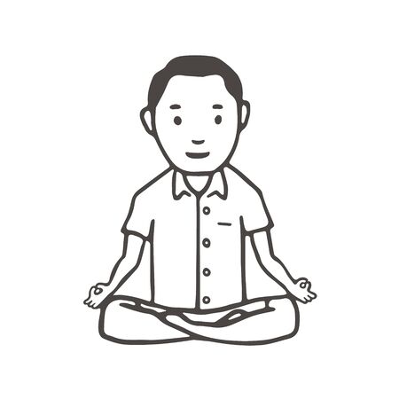 Hand Drawn Man Simple Style. Yoga Pose or Meditation Vectorのイラスト素材