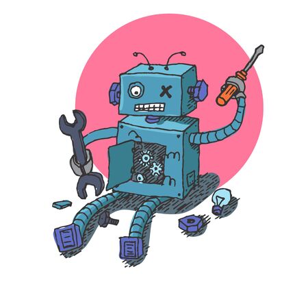 Hand drawn Brocken Robot Isolated on White background Vectorのイラスト素材
