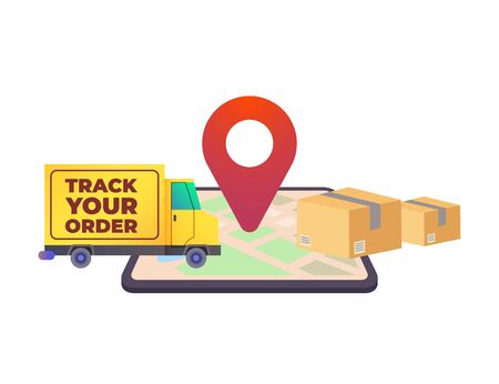 Online delivery service concept, online order tracking, concept for web landing page template, banner, flyer and presentation. Vectorのイラスト素材
