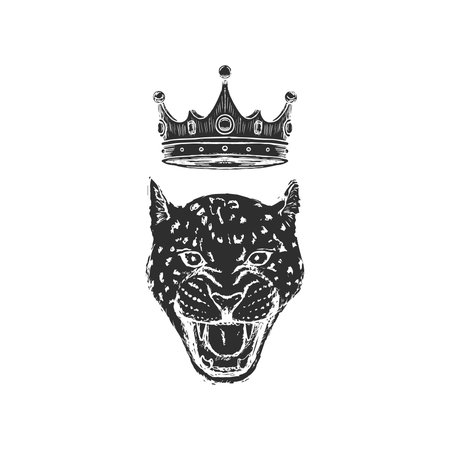 Snow Leopard Roar face or head. Hand drawn Leopard Head animal or predator isolated on white background. Vectorのイラスト素材