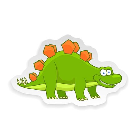 Cartoon Stegosaurus Cute Little Baby Dinosaur Sticker. Vectorのイラスト素材