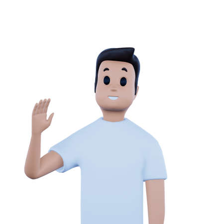 Greeting Waving Gesture Cartoon character man on white background. 3d renderの写真素材