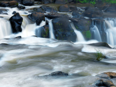 Tad-Pa Suam waterfall  from forest before fall top view, Champasak province, Southern Laos. 