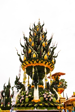 Banana leaf in Thai decoration for bhuddist sacrificial ceremonyの写真素材