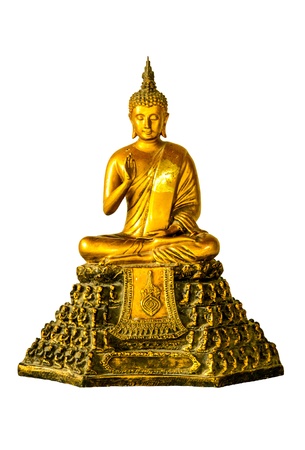 Sitting golden buddha image with white backgroundの写真素材