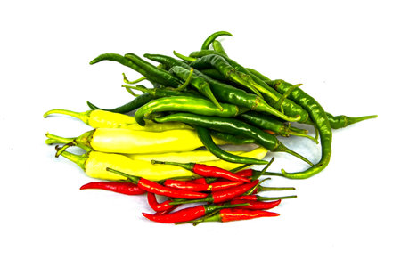 Tree diffrent kind of chilli in green,red and yellow
